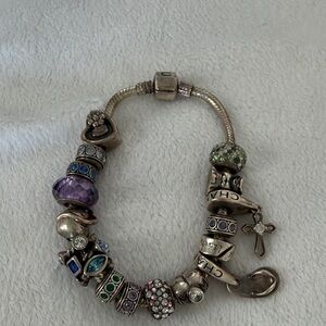 Chamilia 925 Silver Bracelet with Purple and Green Charms